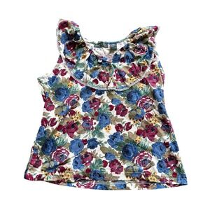 Vintage 1995 Cherry Stix‎ Floral Ruffle Lace Trim Sleeveless Top Womens Large L